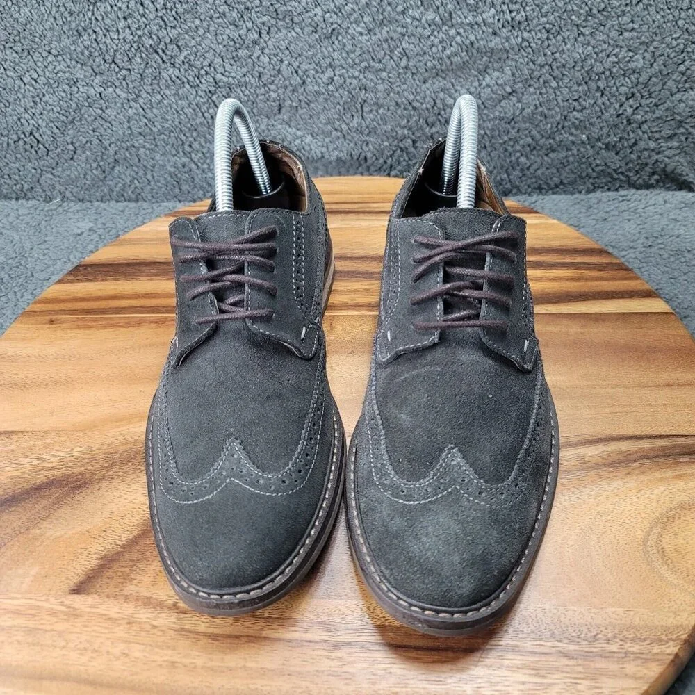 Vionic 555 Bruno Shoes Gray Suede Mens Size 8 Wingtip Oxfords Dress Stitched‎